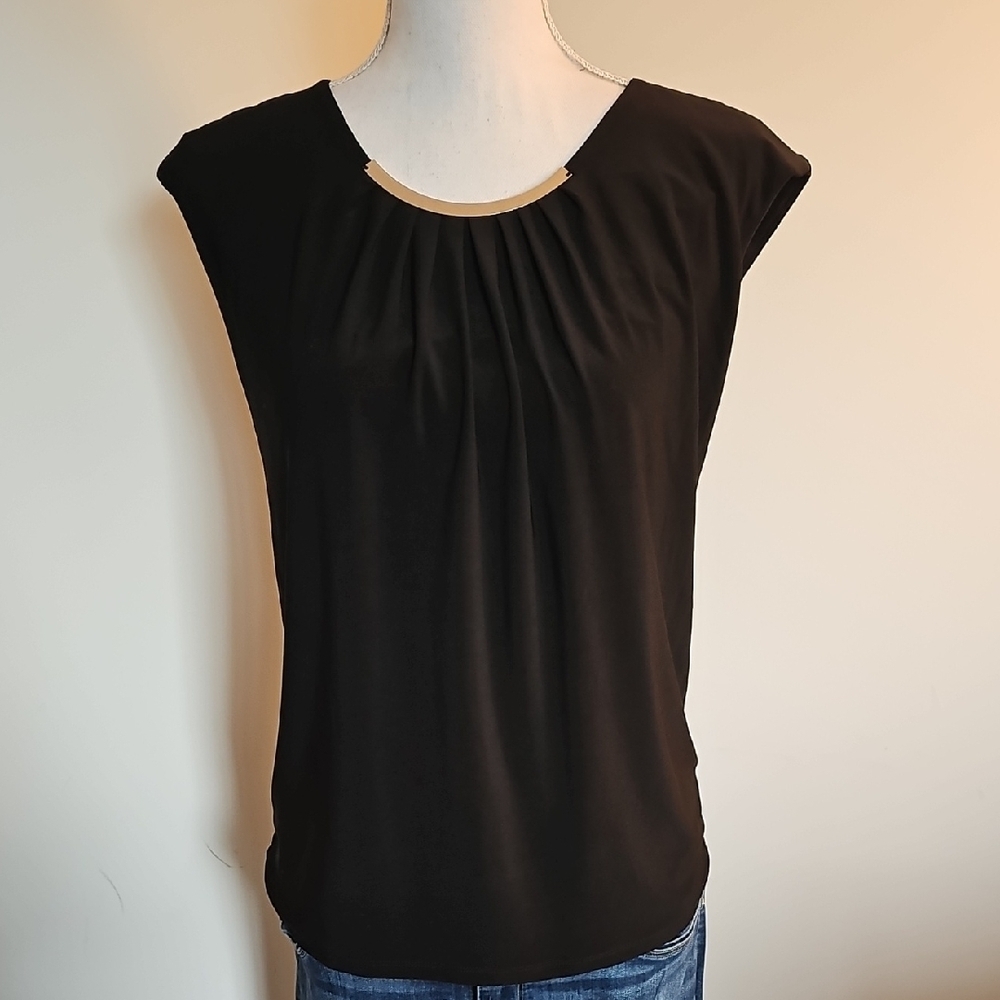 White House Black Market Black Blouse with Silver Accent